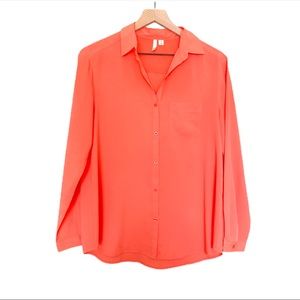 Semi sheer coral button down blouse by Frenchi